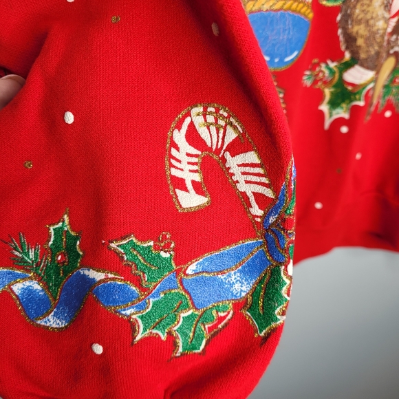 Red Christmas Sweatshirt with Teddy Bear by Holiday Time Sz M - Picture 4 of 8